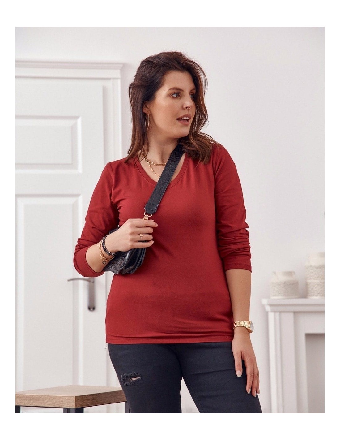 Bluza cu maneca lunga Plus Size, visiniu FK568 - Magazin online - Boutique